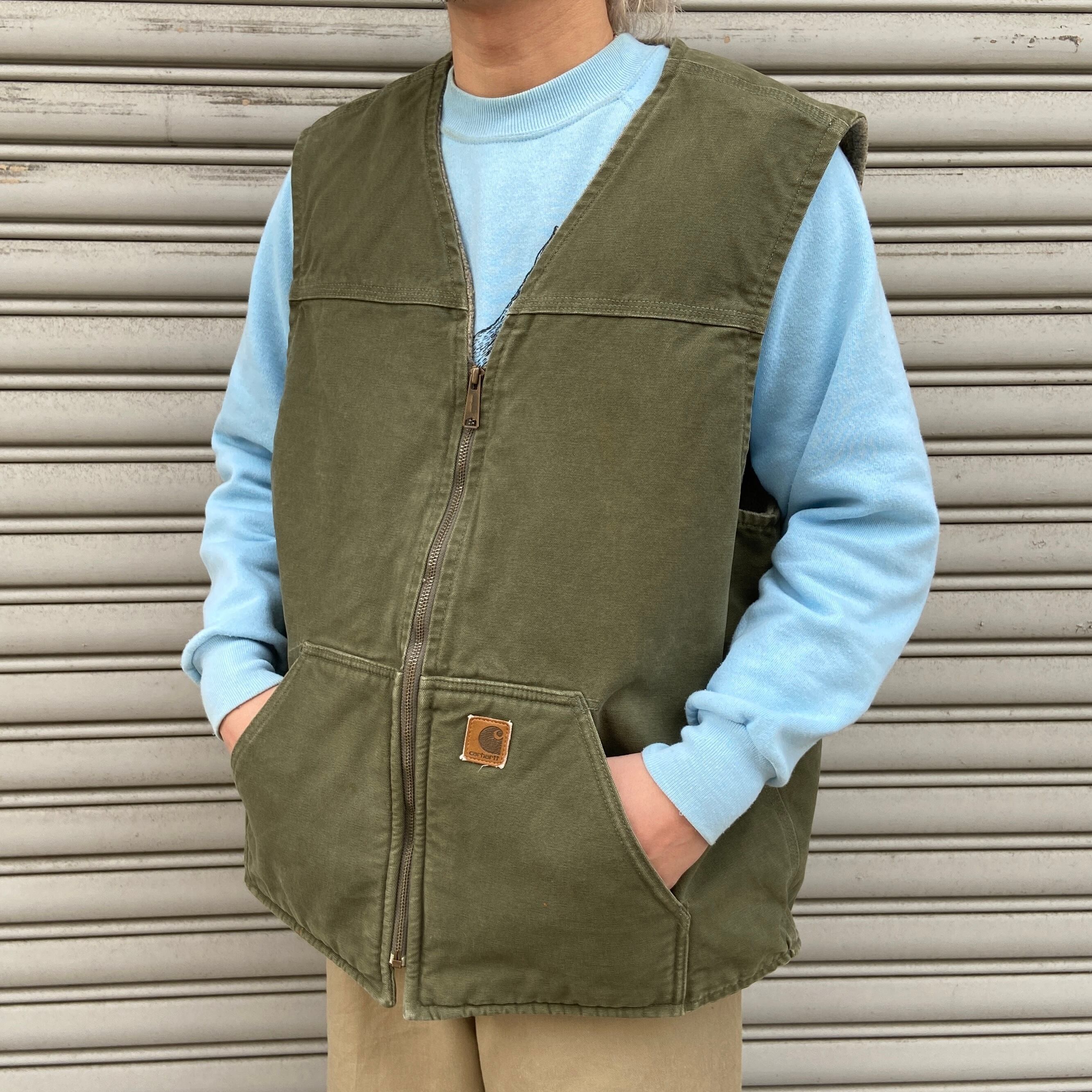 carhartt カーハート ダックベスト V26 カーキ ボアライナー XL | 古着