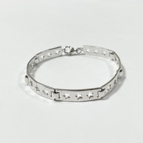 Old Rhodium Plated 925 Silver Star Cutout Link Bracelet