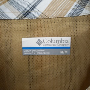 コロンビア　ナイロン　ワークシャツ　長袖　速乾　ポケット　チェック　ベージュ