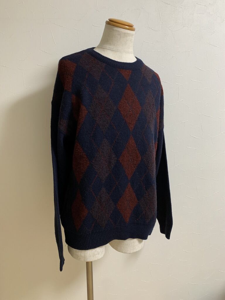 1980～90's Argyle Pattern Crew Neck Sweater "Made in Italy"