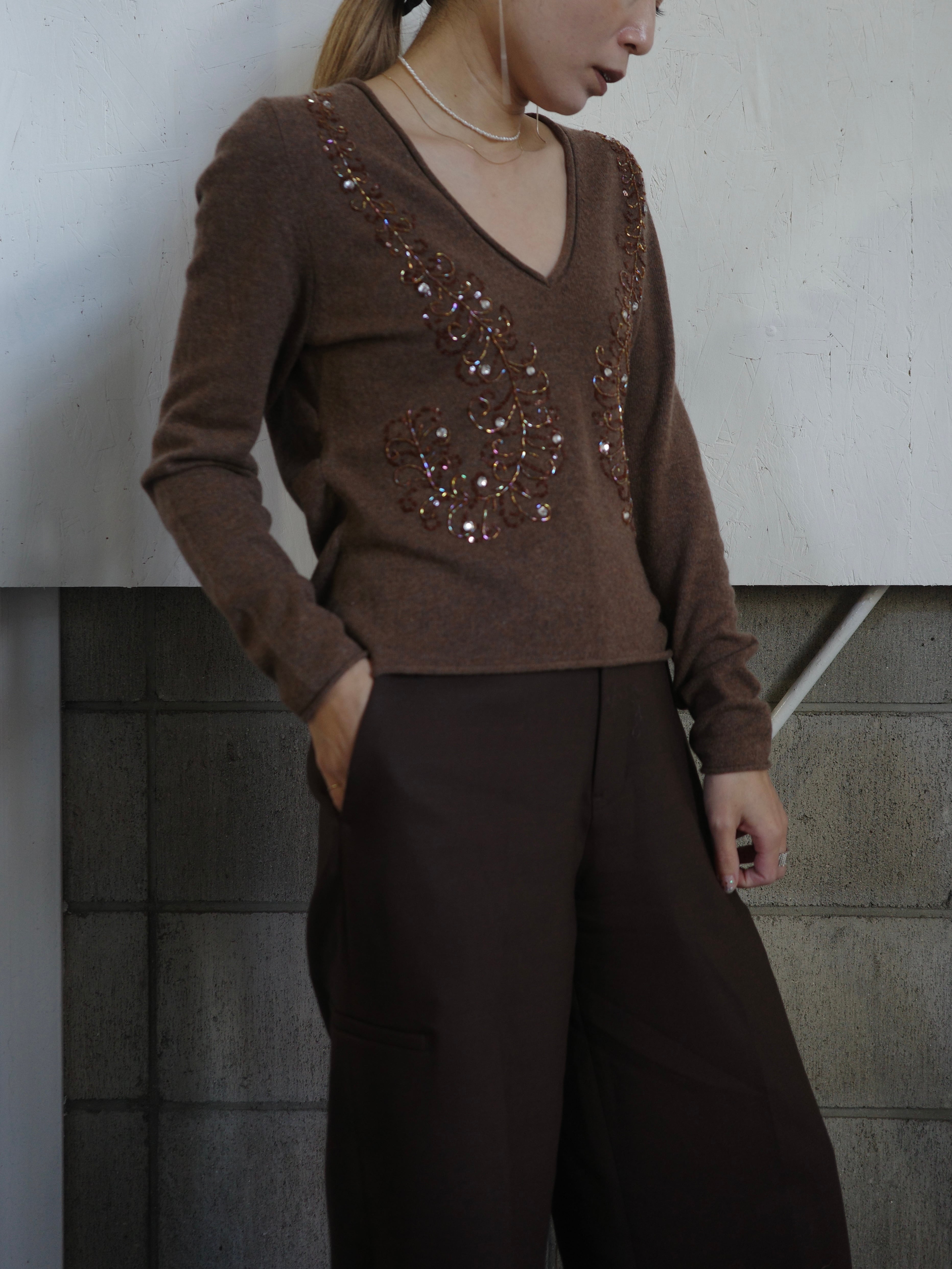 <vintage> beads motif cashmere knit