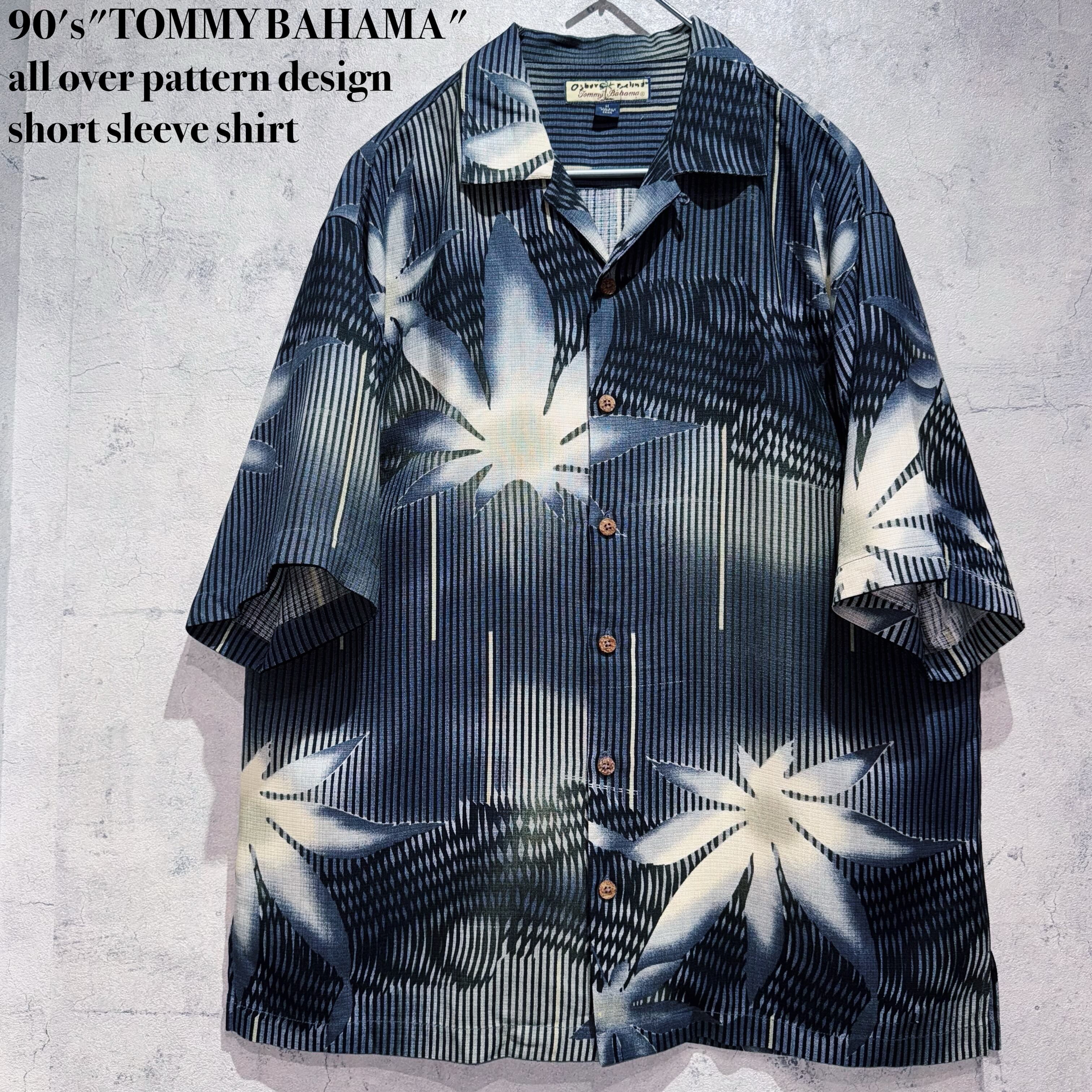 90's"TOMMY BAHAMA"all over pattern design short sleeve shirt