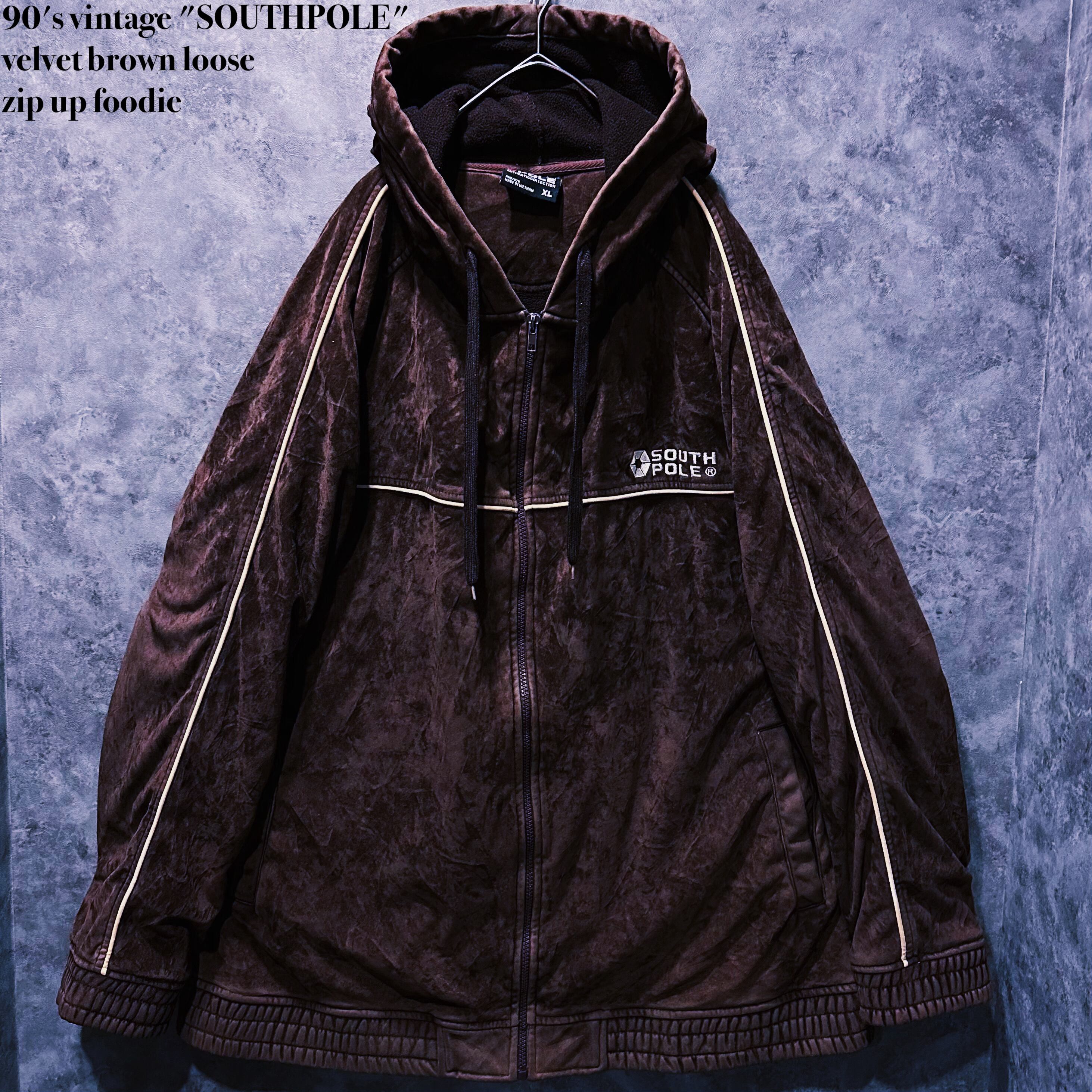 【doppio】90's vintage "SOUTHPOLE" velvet brown loose zip up foodie