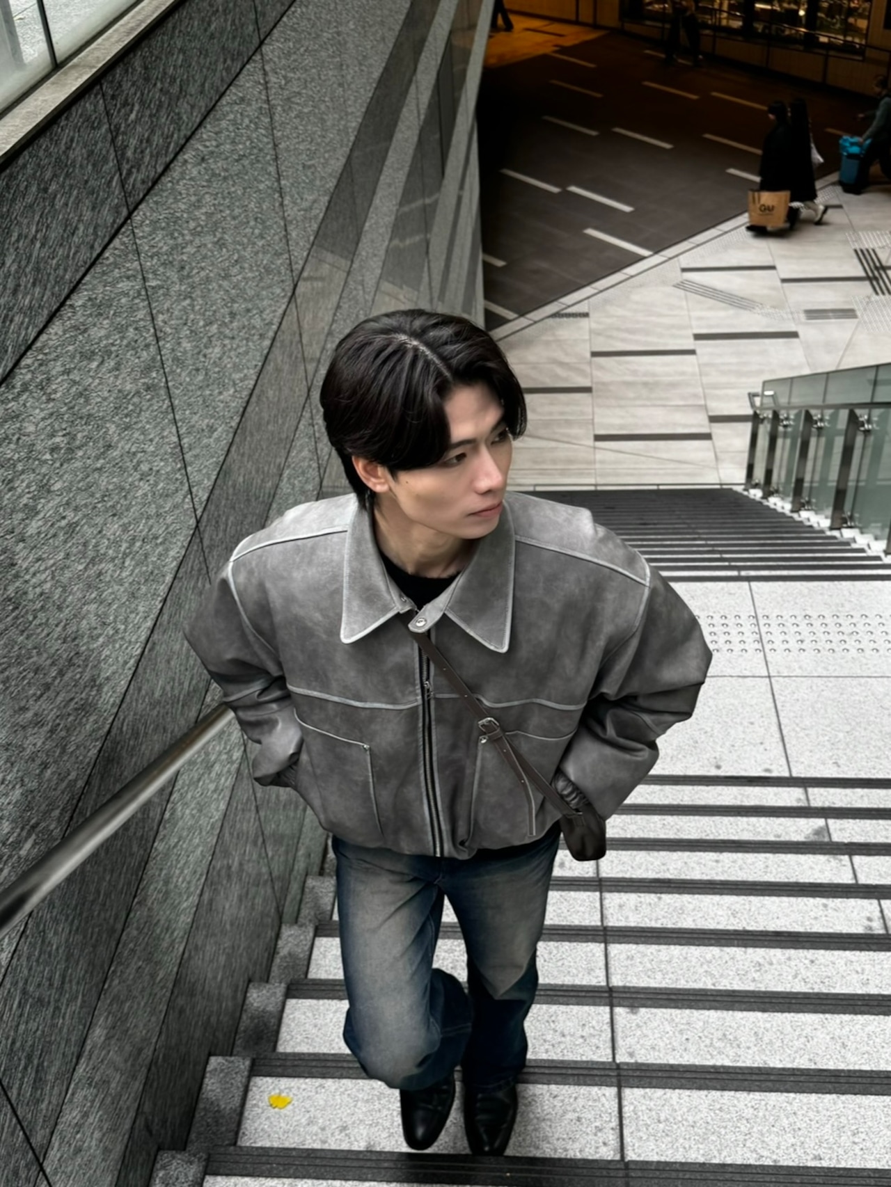 Vintage Velvet Leather Jacket (Grey) - 8