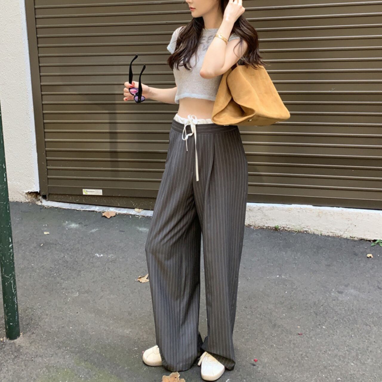 ワイドレッグ ストライプカジュアルパンツ A4200