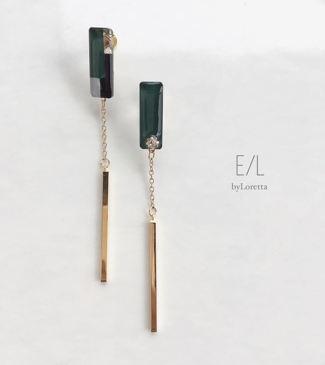 Asymmetry 3color stick pierce/earring(Green)