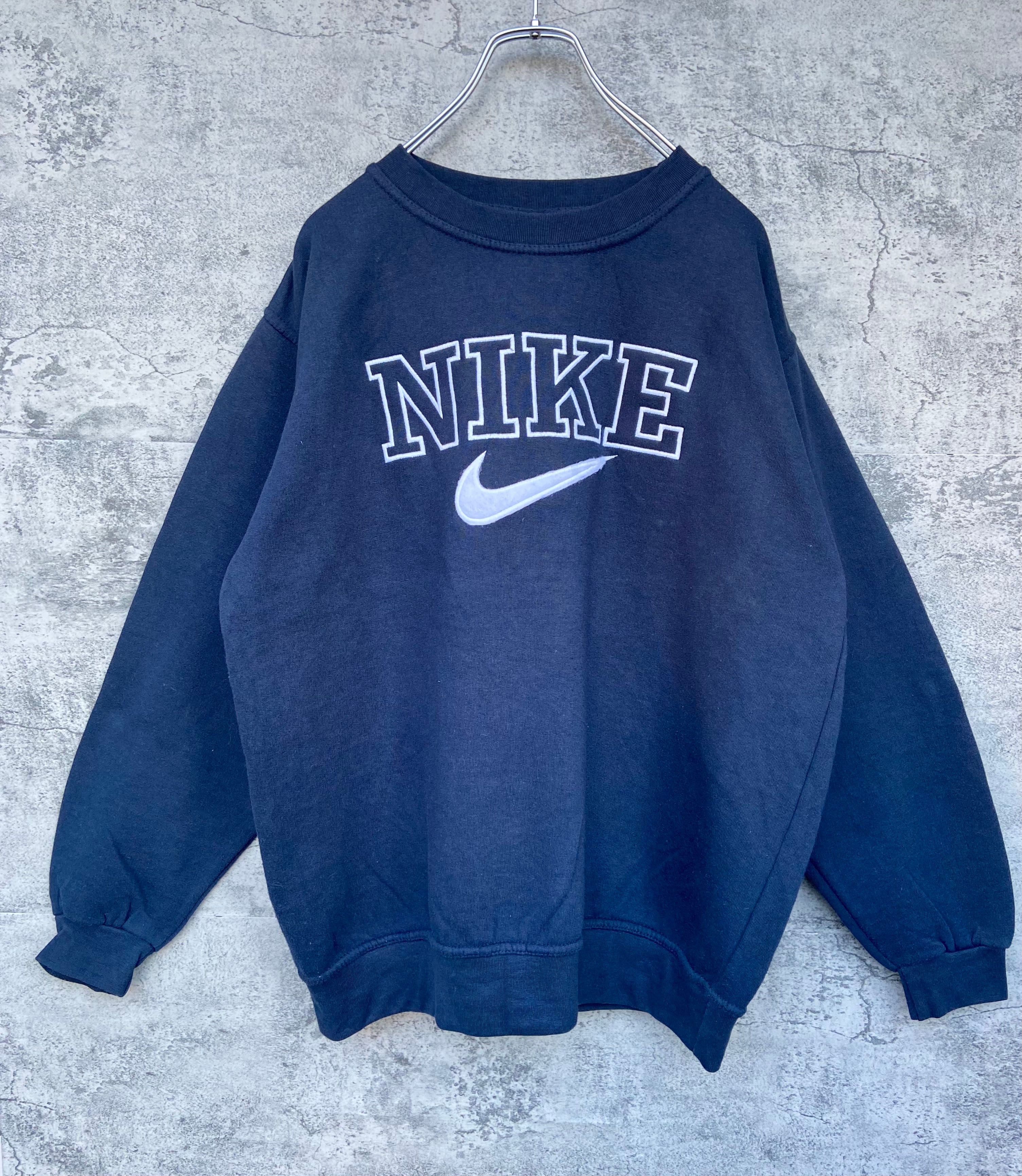 USA製 90s NIKE ナイキ スウェット 刺繍ロゴ 紺 オーバーサイズ