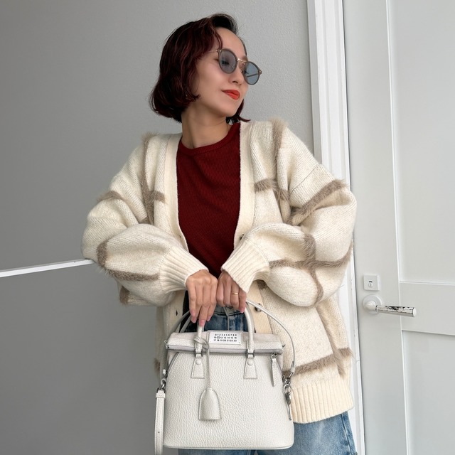 ラージチェックニットCD/アイボリー