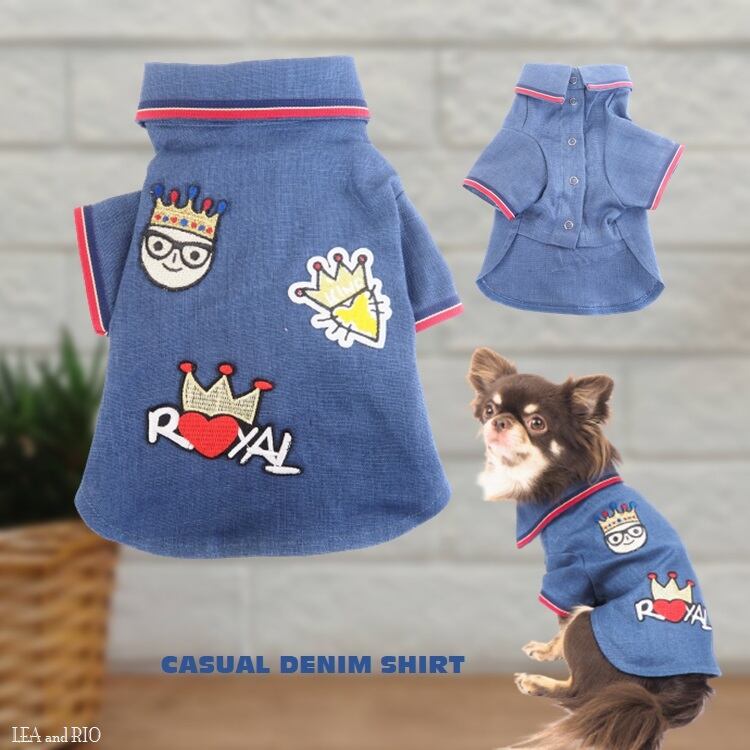 シャツ P271 ネイビー ROYAL王冠 ワンポイント ハンドメイド