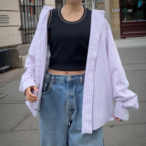 【LADIES】oversize stripe shirt