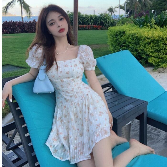 サマースタイルスタンダードドレス ウェストレディース レトロ 夏物 スクウェア ドラファッションホール3376228634