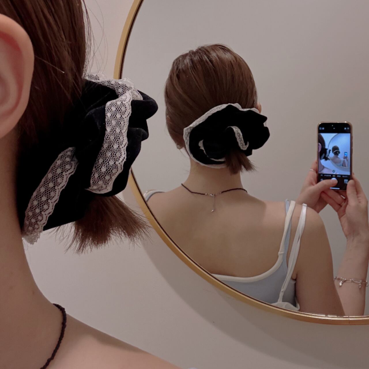 ドットレース付ベロアシュシュ G102