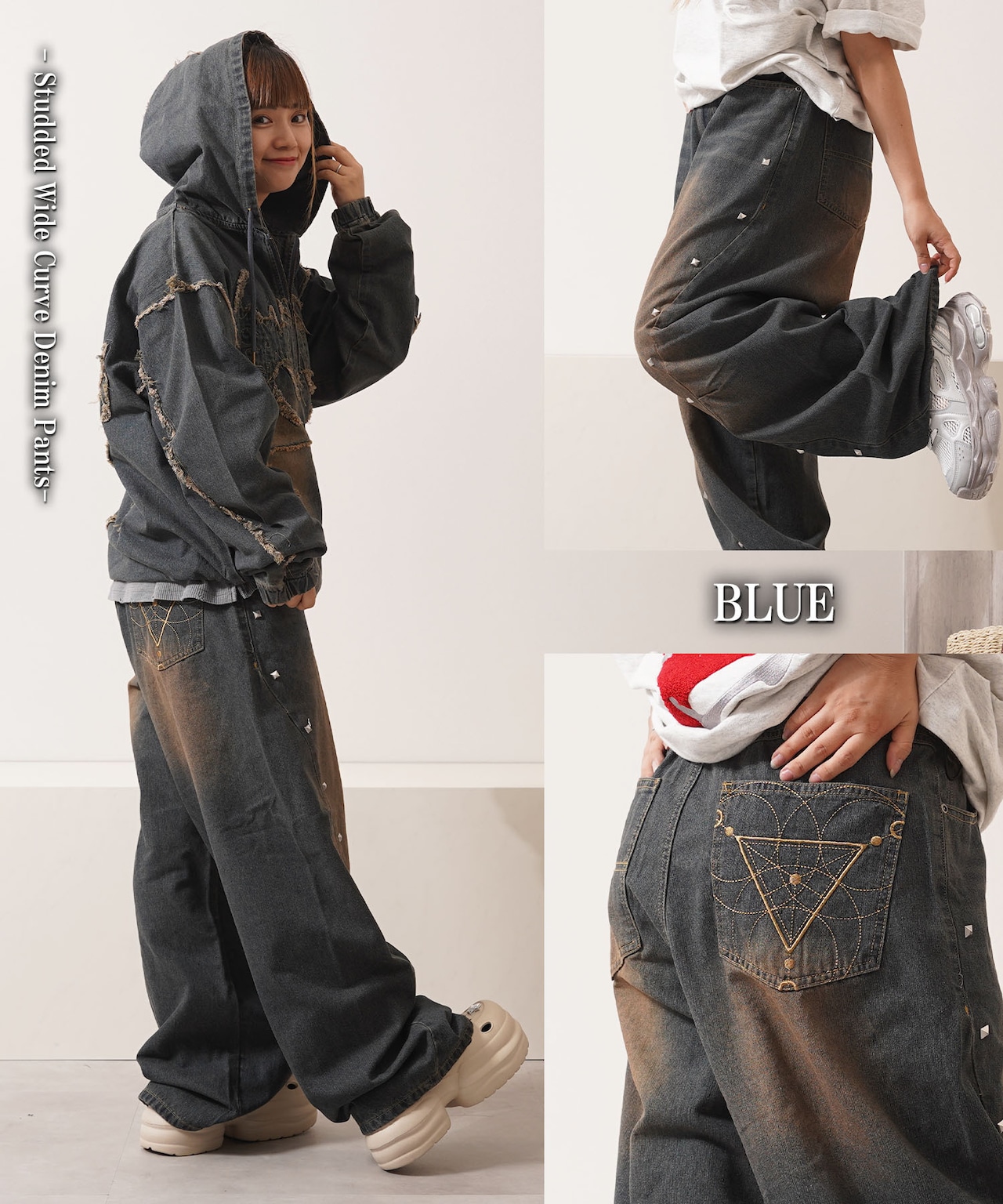 ◆スタッズ使い ワイドカーブパンツ◆wi-087028