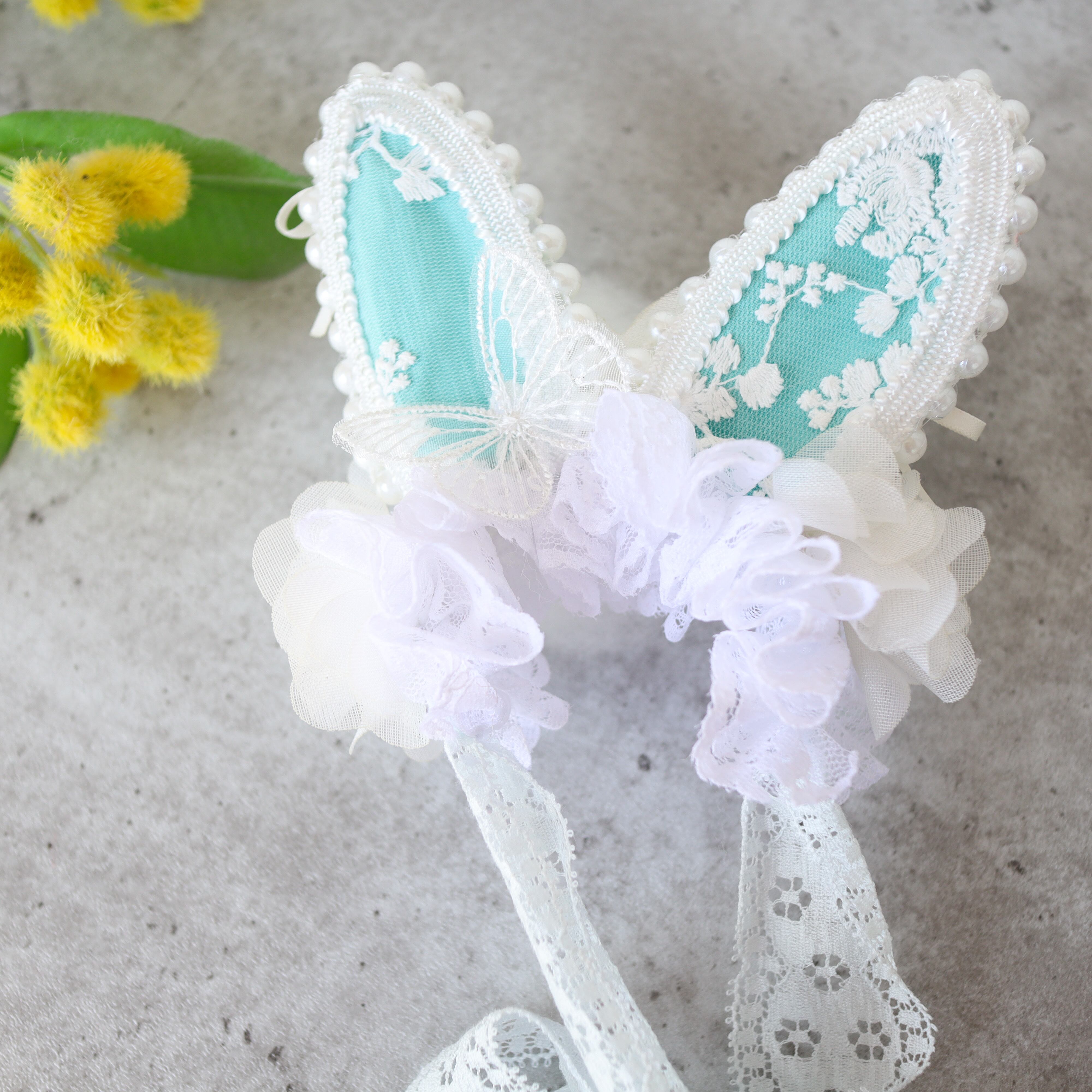 専用です　新品未使用　La♡Pafait　うさぎ　ヘッドドレス　バレッタ le lapin du bonheur/”しあわせのうさぎ” ヘッドドレス 咲き誇る花々と
