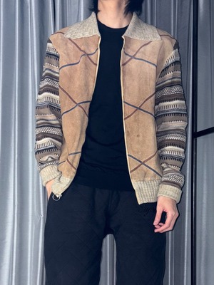 vintage 1970’s leather switching knit jacket