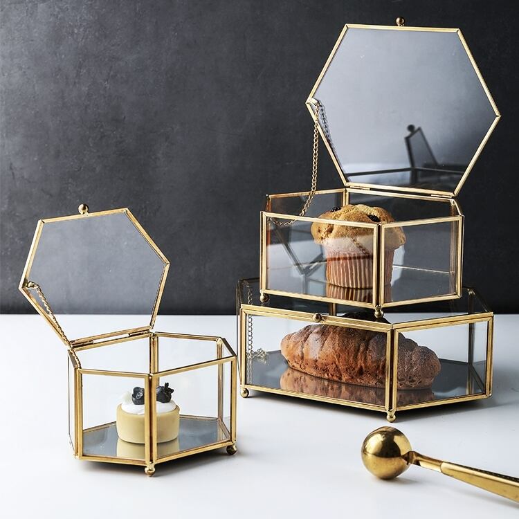 ガラスジュエリーボックス 六角形 北欧 Plaisir 北欧インテリア 韓国インテリア