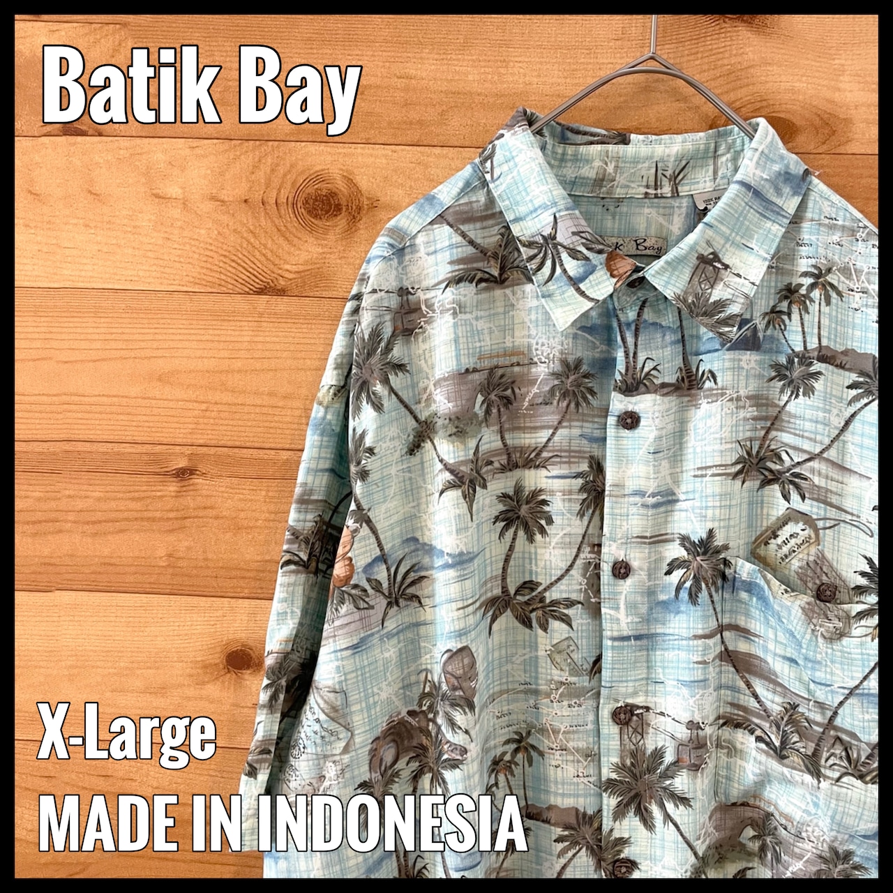 【Batik Bay】アロハシャツ 柄シャツ 総柄 レーヨン100% カメラ ヨット ハイビスカス XL US古着