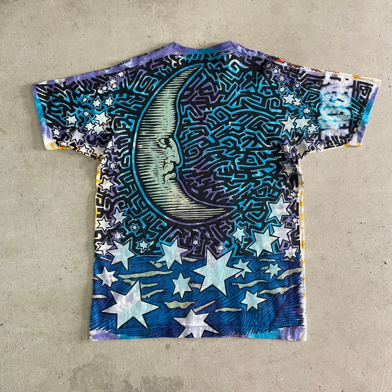 90年代 LIQUID BLUE SUN&MOON アート オールオーバープリント Tシャツ 