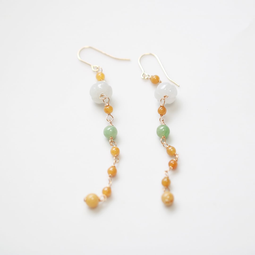 翡翠だりあ　まとめ売り 翡翠ロングピアス！ Y point malti flower r A貨翡翠 jd_mm1186