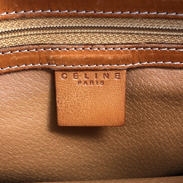 CELINE セリーヌ マカダム ショルダーバッグ ブラウン ブラゾン型押し PVCレザー vintage ヴィンテージ オールド w3e78d