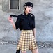 ✞ きれいめ☆ダークダブルポケットシャツブラウススタンダードチェック柄スカート Aライン レトロ ✞ゴスロリ SM ミリ 甘ロリ クラロリ 和ロリ エレガント 黒ロリ 姫ロリ 華ロリ BB-BB4661609