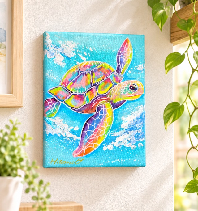 A-149/26】カラフルなクジラの原画 F0号キャンバス 現代アート 絵画