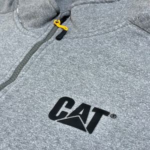 【CAT】企業系 企業ロゴ CATERPILLAR ワンポイントロゴ バックロゴ ハーフジップ スウェット プルオーバー グレー XL ビッグサイズ キャタピラー US古着