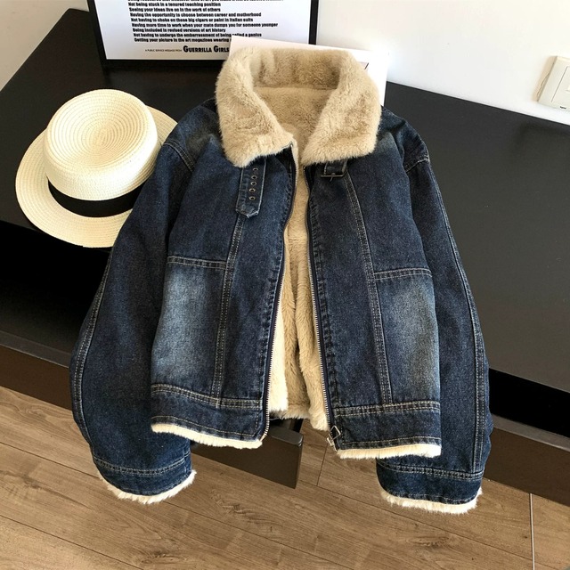 【ファーカラージップアップデニムジャケット 】P02205