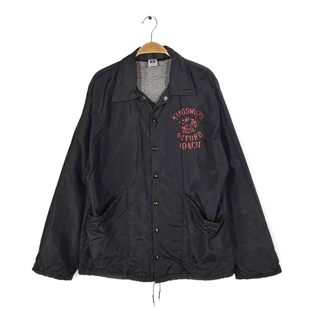 80s ラッセル USA製 ヴィンテージ コーチジャケット ブラック カレッジ RUSSELL サイズL 古着 DZ0786