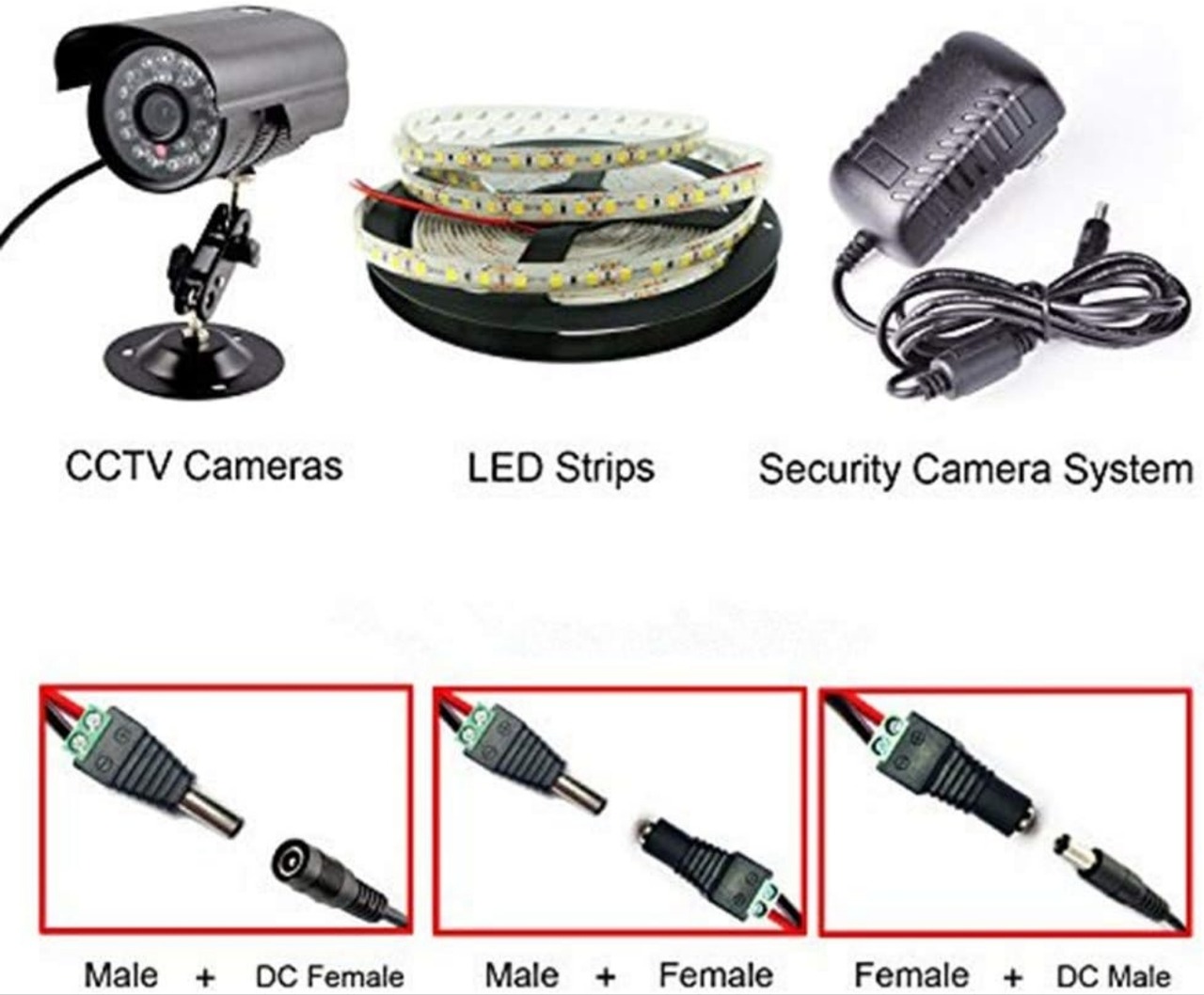 5.5mm x 2.1mm DC 12V電源アダプタクイックコネクタ【オス10＋メス10】 ネジ端子アダプタ CCTVカメラLEDテープライト用DCジャック変換プラグ