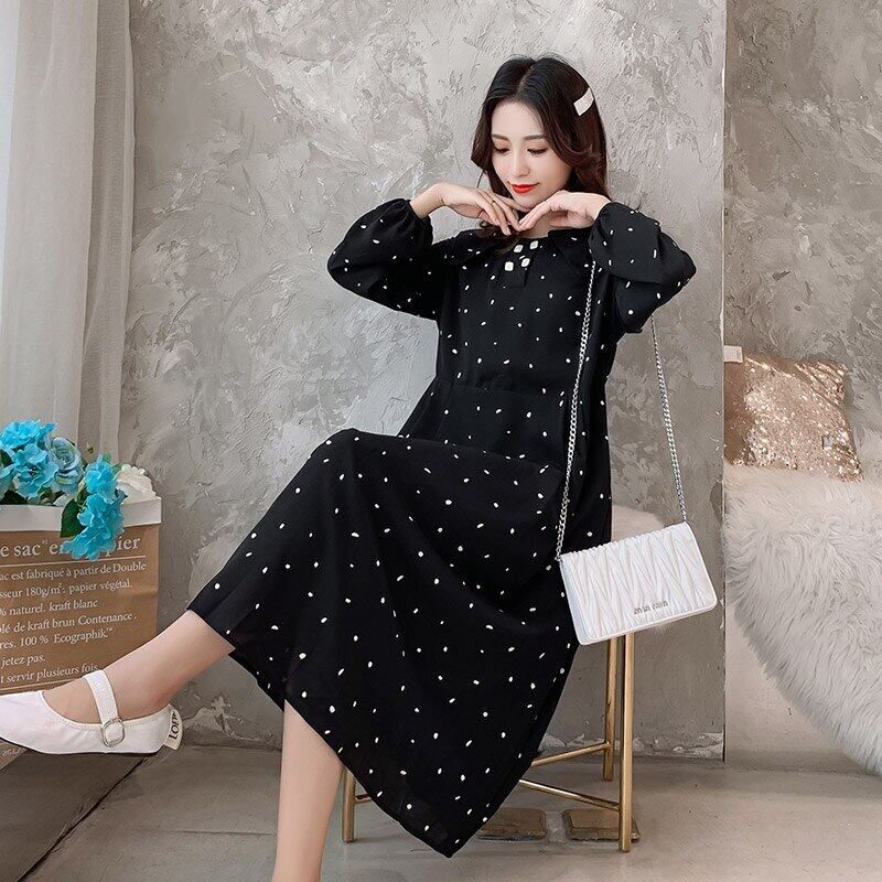 【新作】【送料無料】 妊娠中の服水玉模様春秋マタニティドレス服妊娠中の女性ミッドロングAラインママドレス スプリング 春物 オータム 秋物 AL expec329220934610