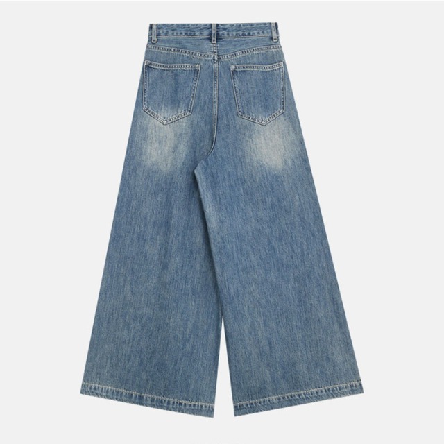 wide washed denim pants　J00367