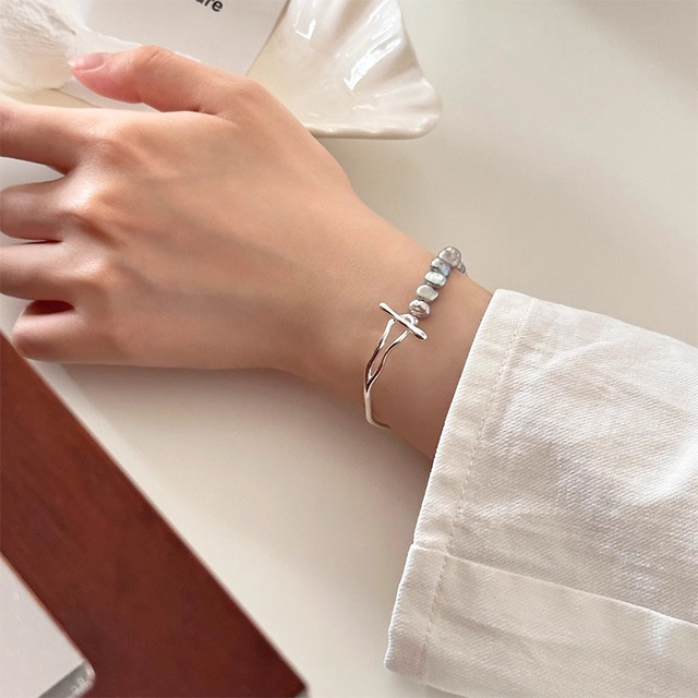 Erbanシルバー灰真珠ブレスレット