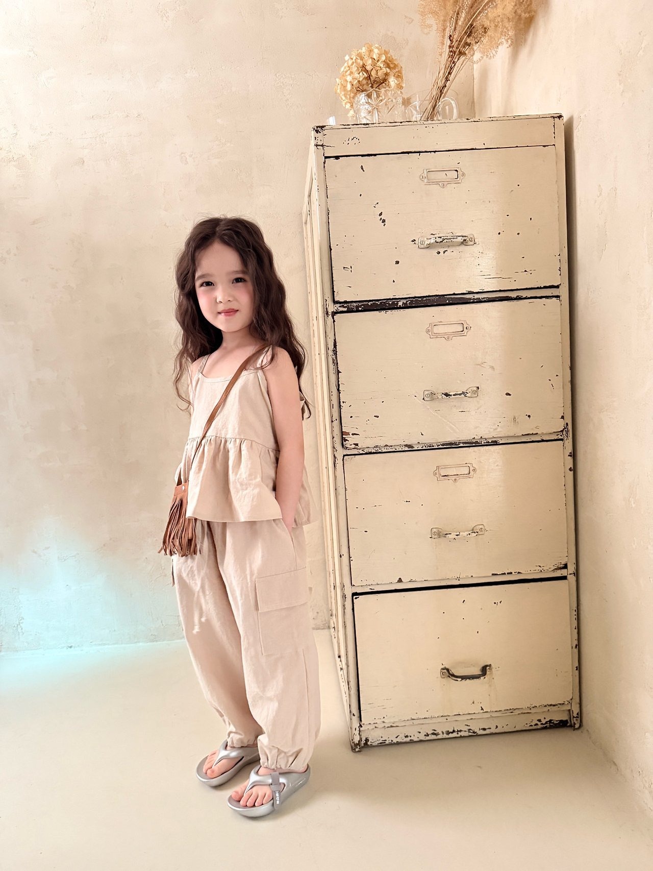 [COMMA] Linen Frill Sleeveless (140/150) / [콤마] 린넨프릴나시 (140/150)