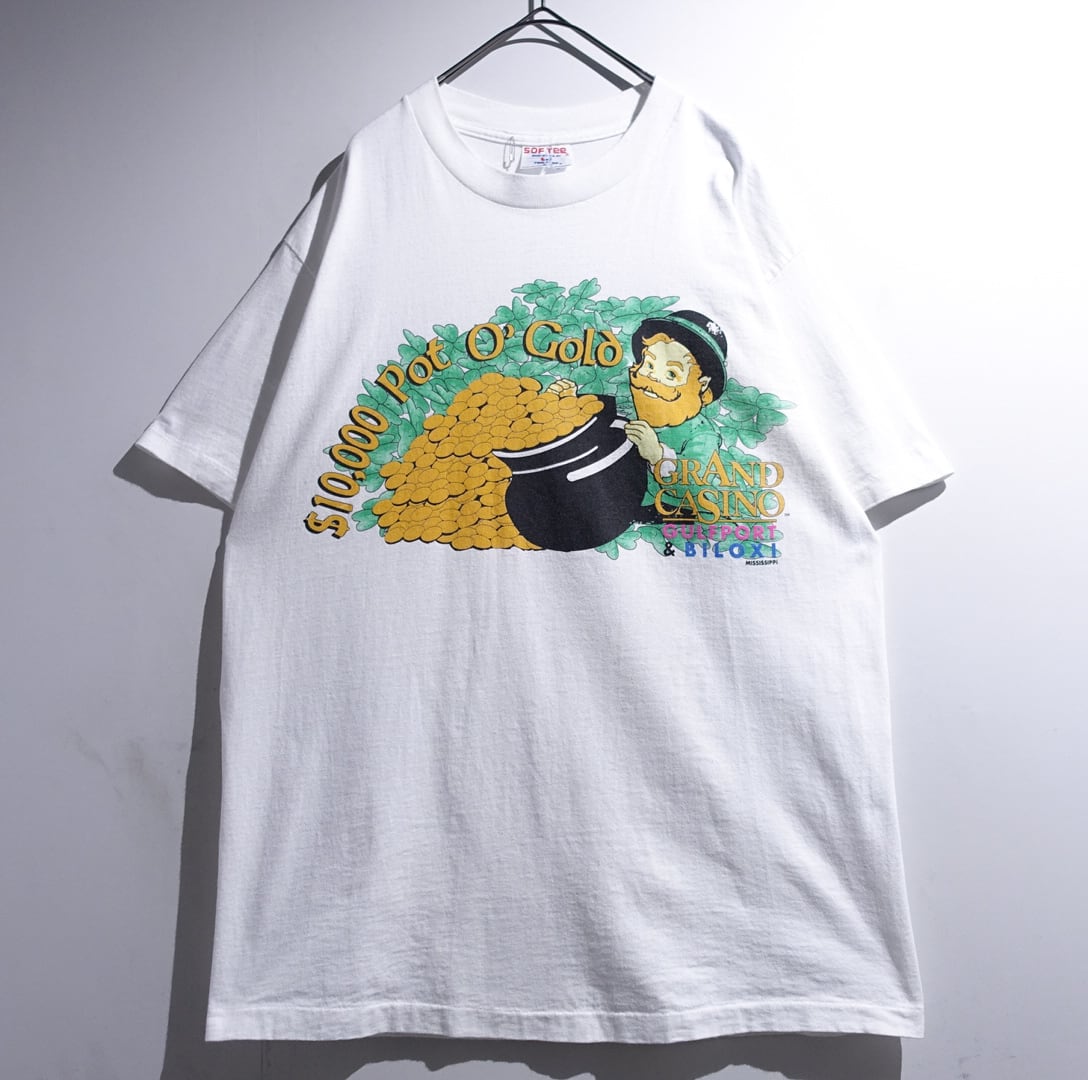 90s White Casino Print T-Shirt