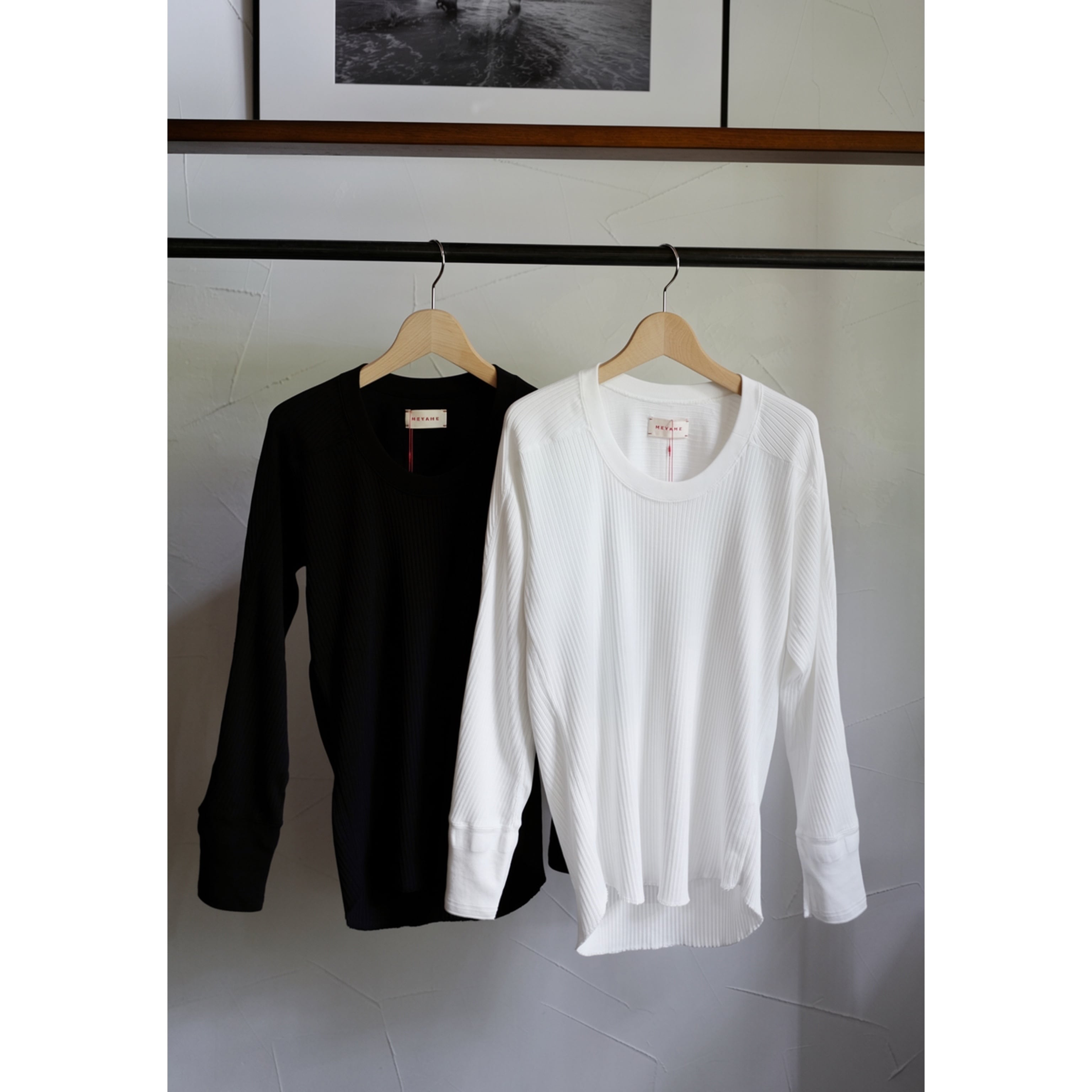 MEYAME │ OBLONG NECK RIB PULLOVER ( white, black)