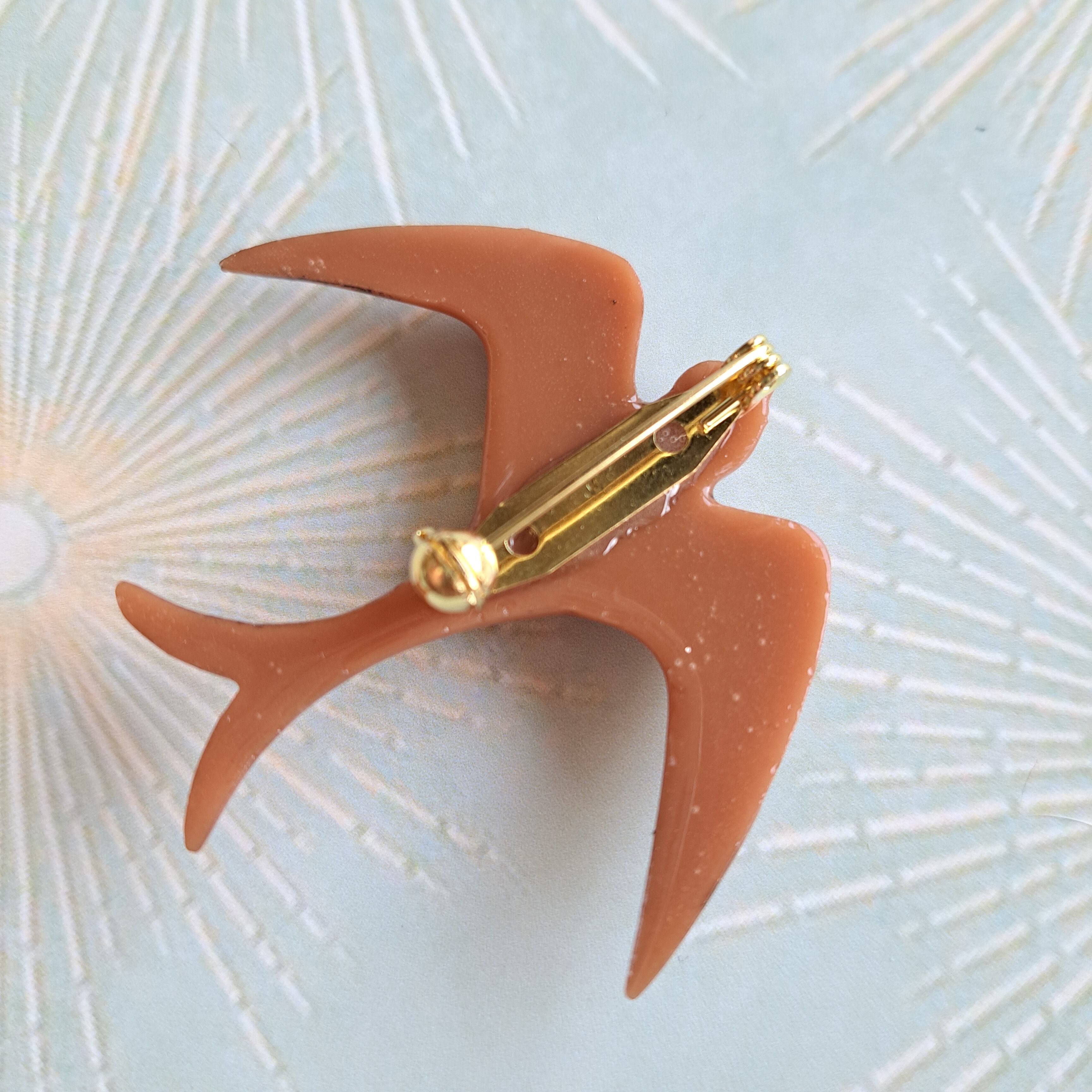 1950's Style Swallow Brooch【キャメル】オールドスクール ツバメ