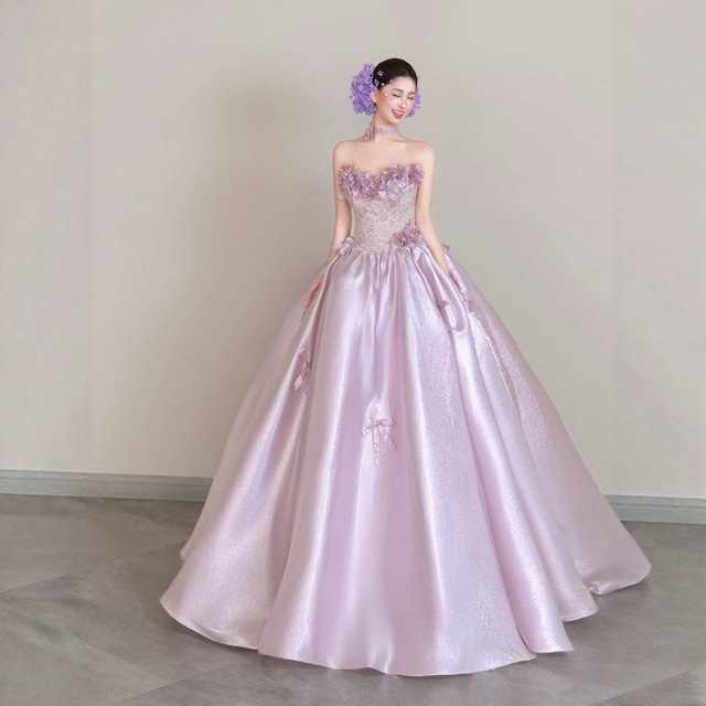 【カラードレス】 大きいサイズ カラードレス ピンク パープル プリンセスライン ロングドレス 披露宴 お色直し 二次会 20代 30代 40代 50代 ウェディングドレス シンプル ドレス フォーマルドレス カジュアルウェディング  フォトウェディング 前撮り 後撮り 結婚式写真 ナチュラル ウェディング ガーデンウェディング 少人数ウェディング 二次会 お色直し レストランウェディング リゾートウェディング