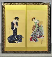 友禅浮世絵屏風 　歌麿・北斎競作（二曲一隻）
