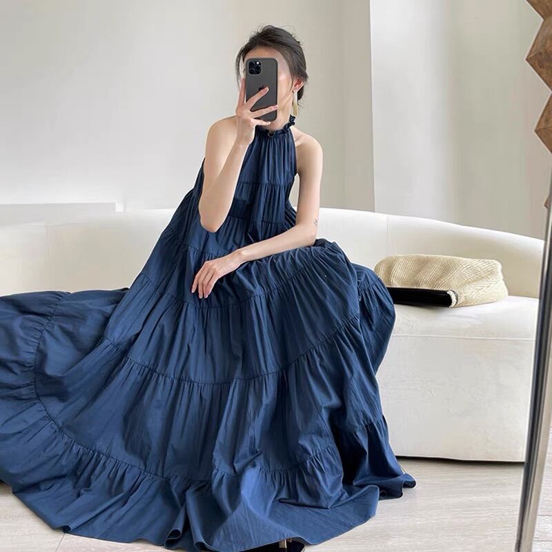 ドレス ワンピース レディース ロングワンピース S M L ブルー ノースリーブ 無地 Aライン 海辺 ビーチ 旅行 ロング 体型カバー シンプル フェミニン キュート 大人可愛い おしゃれ イベント デート お出かけ 休日 リボン ファッション モテ 存在感 夏 ロング丈 バックリボン ポケット リゾート プール ゆったり 送料無料 エレガント 袖なし かわいい 大人女子 セクシー 10代 20代 30代 40代 ママ 個性的 ゆる 女っぽ スタイル オシャレ カワイイ お洒落 パーティー