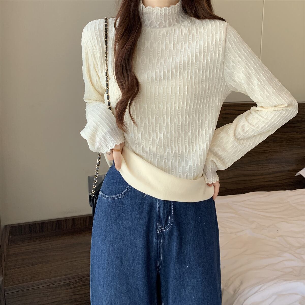 レースシャツ オータムウィンタースタイルベルベットスリムトップス ロング 秋物 冬物 1号婦人17554804373