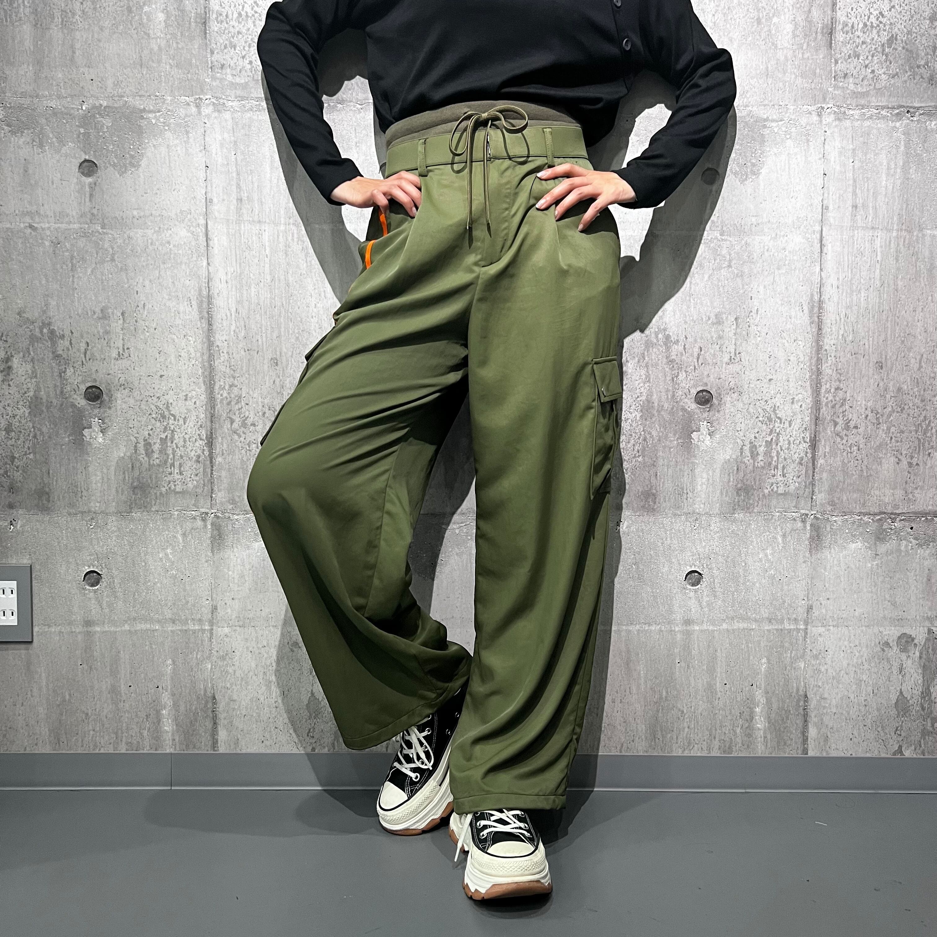 ミリタリーウエストリブ スラックス風カーゴワイドパンツ | SLOVNENYA