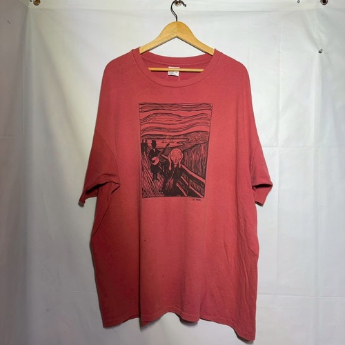 90s USA製 Tar ムンクの叫び アートTシャツ アートパロディー 3XL フェード レッド 赤 ビッグサイズ コットン Anvil ヴィンテージ