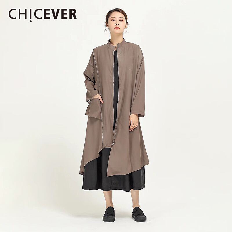 CHICEVER非対称女性コートTurrtleneck長袖ウエスト不規則なルーズヴィンテージジャケット服 ロング ビンテージ 6base529847955770