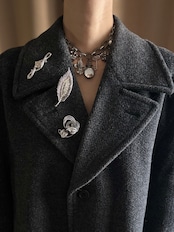 vintage brooch black long coat-5090-12