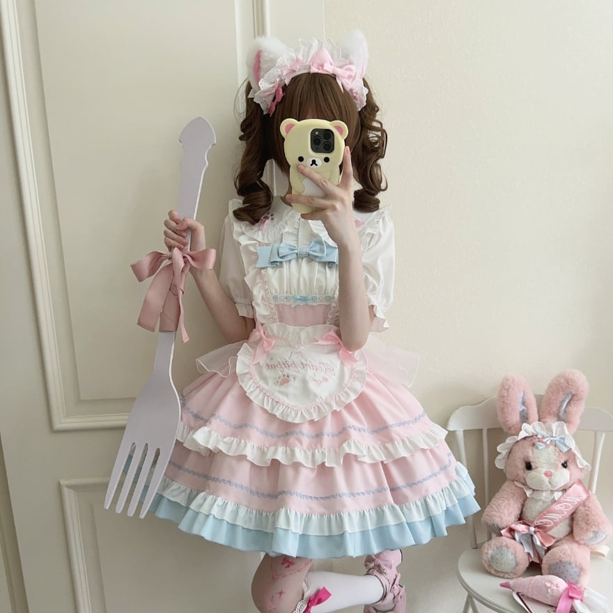 フレンチメイド セットアップ 夢かわいい メイド服 カチューシャ 半袖