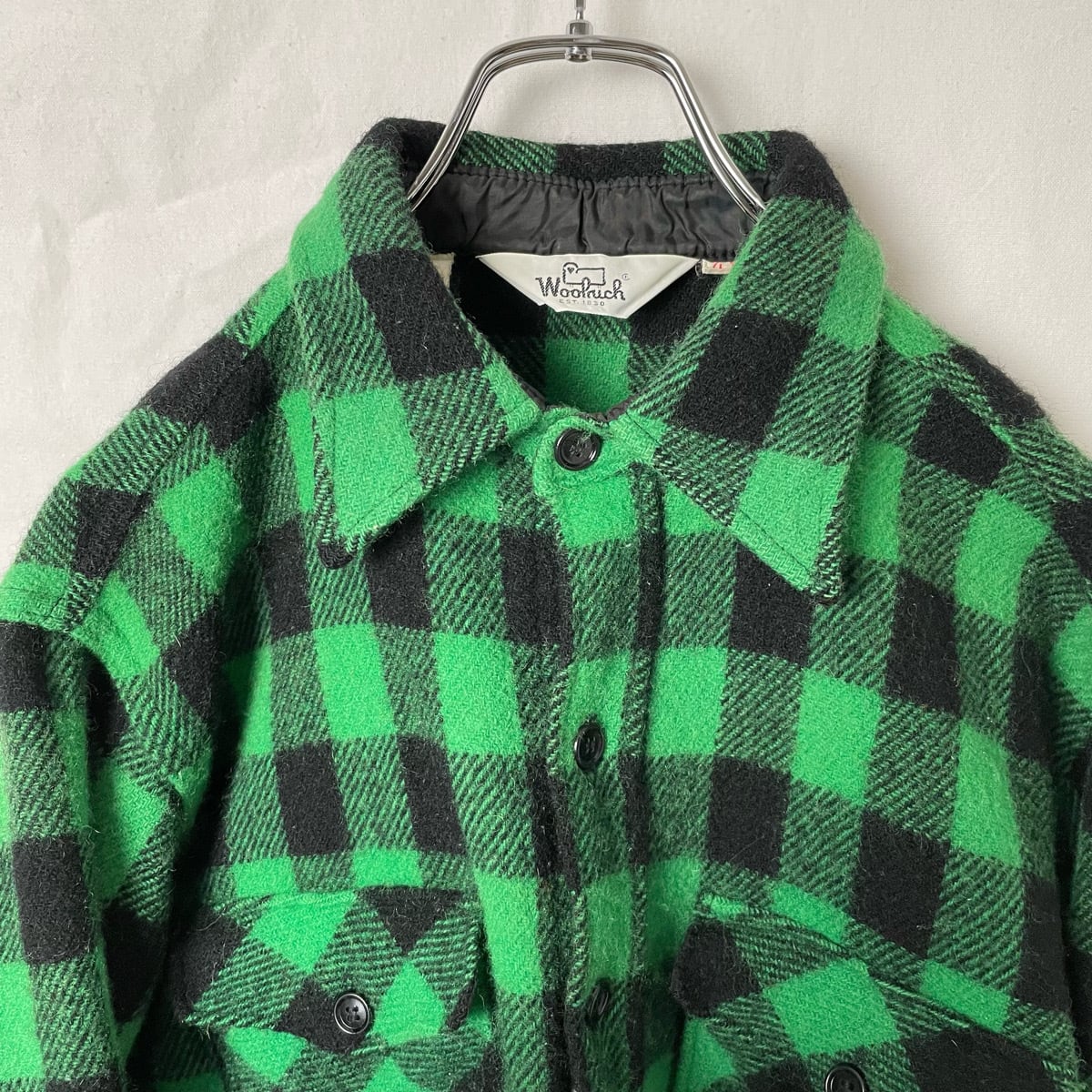 60s 70s Woolrich チェックシャツ ウールシャツ 長袖シャツ 緑 黒