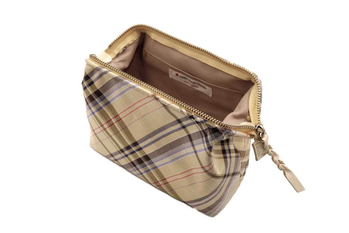 撥水加工・西陣織シルク・がばっと開くファスナーポーチ・コスメポーチ