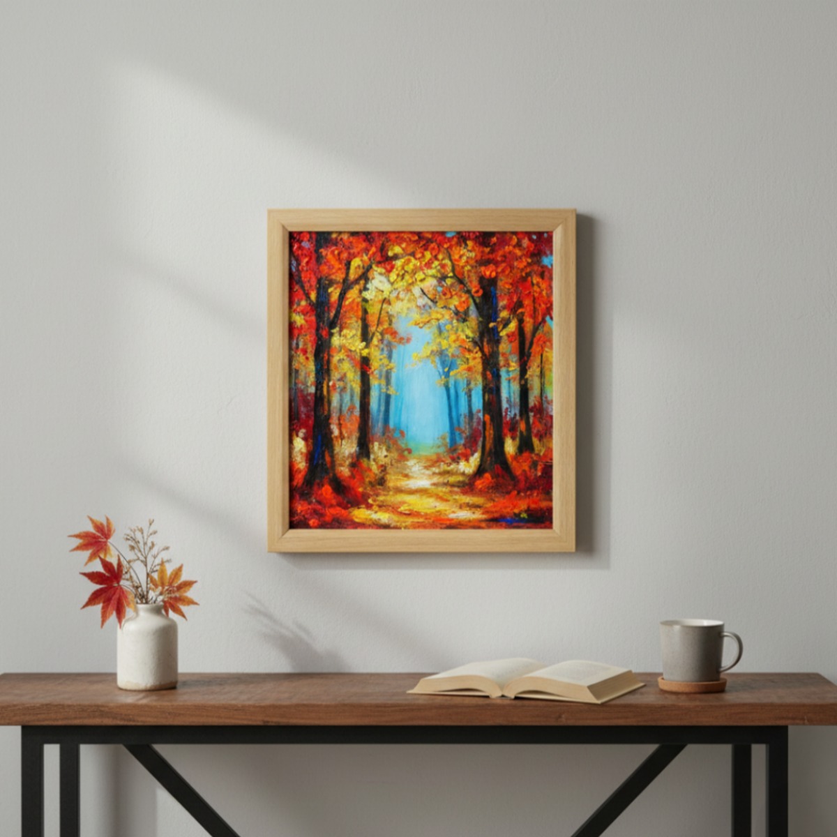 秋の贈り物｜油彩画 油絵「紅葉の回廊」壁掛け 絵画 インテリア アート