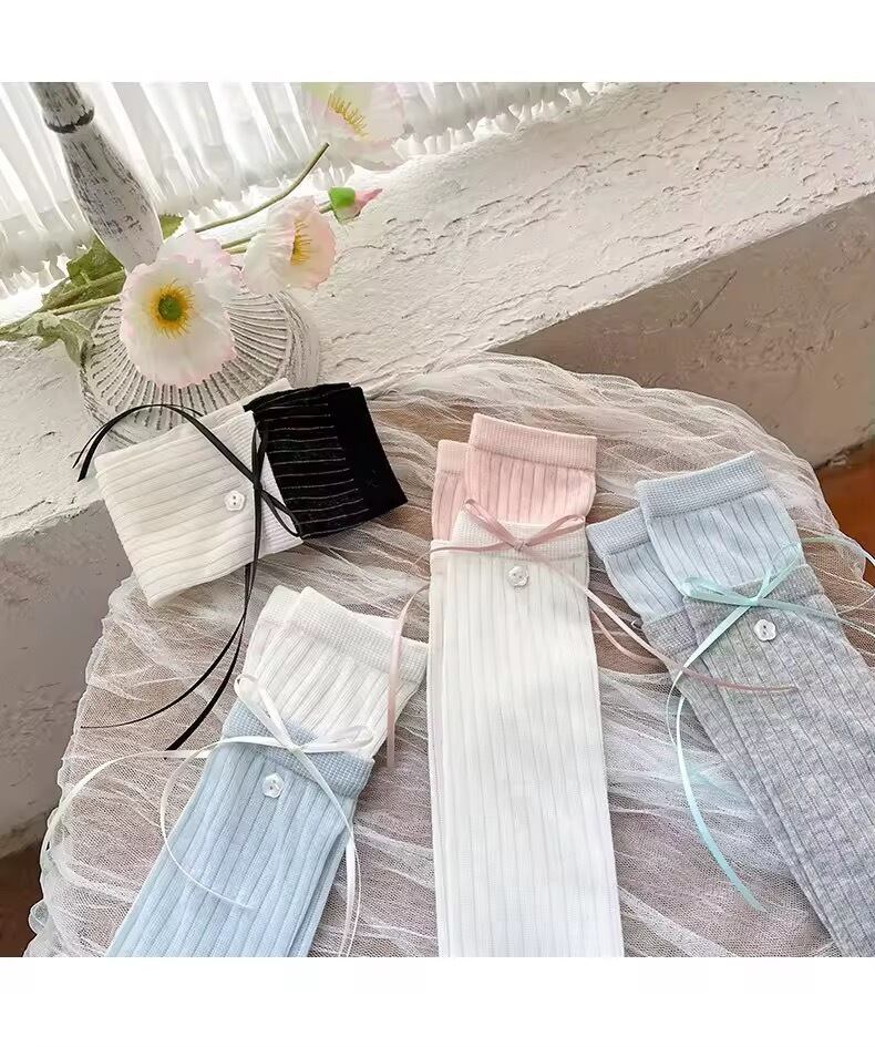 リボン＆フラワーボタン レイヤードソックス